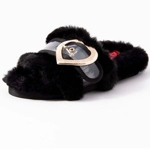 Love Moschino Flat Slides Black Fur & Moschino Bag